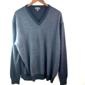 Toscano XL Mens Merino Wool Blend V-Neck Houndstooth Pattern Pulover Sweater